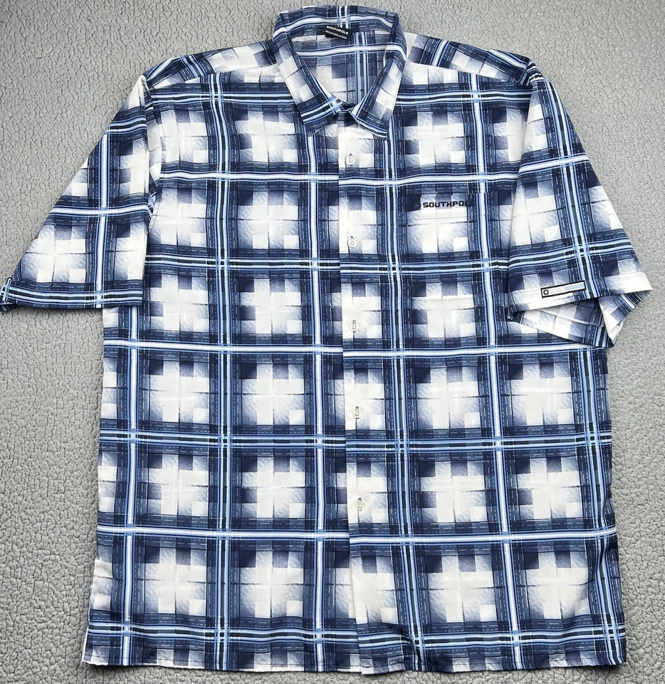 South Pole Shirt Mens XXL Blue White Loop Collar Y2K Hip hop Street wear VTG - Image 1 of 4