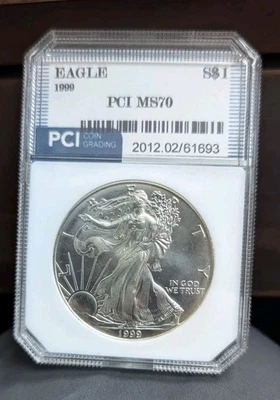 Silver Eagle 1999 $1 dólar MS70 PCI White Luster Foto 1 de 4
