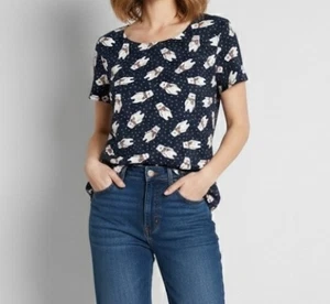 ModCloth Delightful Demeanor Kurzarm Bluse Größe M Eisbär Winter - Bild 1 von 8