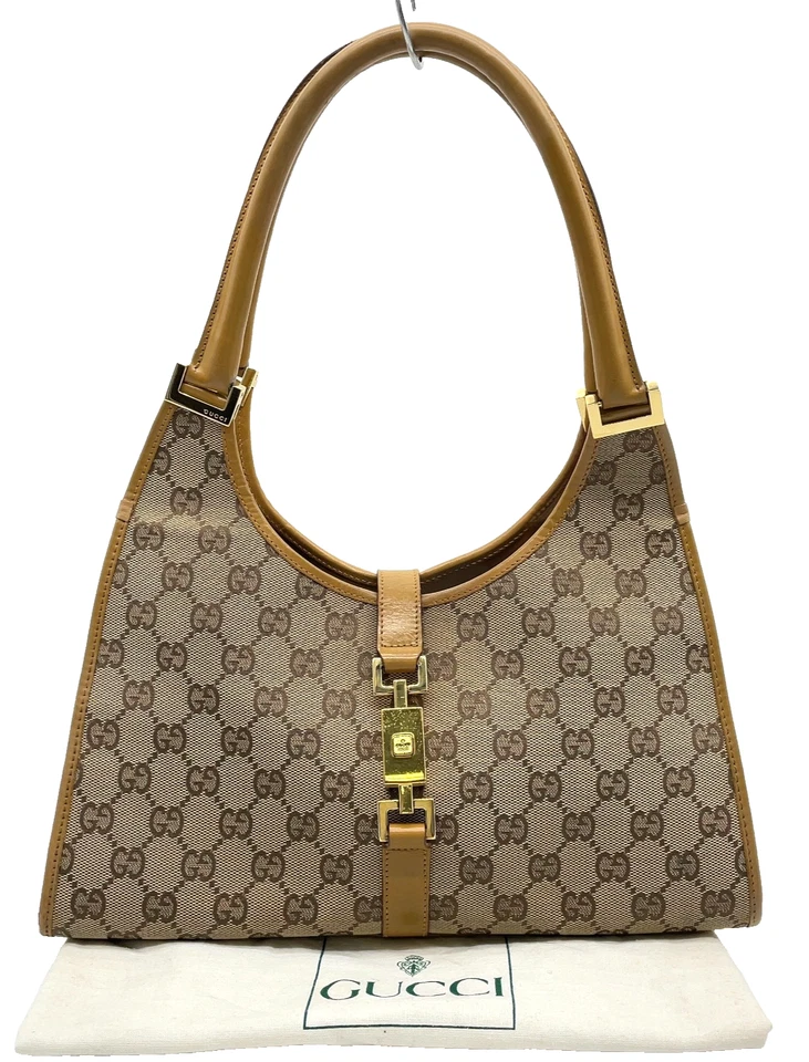 Подлинный GUCCI Jackie GG холст кожаный бежевый 002-1067 наплечная сумка W/D NS120095 - Изображение 1 из 4