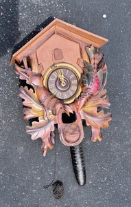 Vintage Handmade Black Forest Wood Brass Cuckoo Clock Germany With Rabbit Bird - Picture 1 of 12