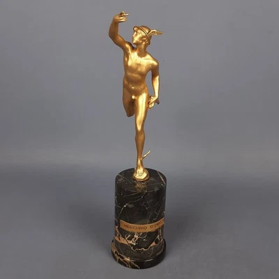 Statua Bronzo Mercurio D’oro Su Base Marmo Scultura Collezione Esposizione 1960 - Immagine 1 di 4