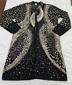 Cardigan pull plumetis neuf avec étiquette Chico's femme taille L noir et or paillettes état perles - Photo 1 sur 9