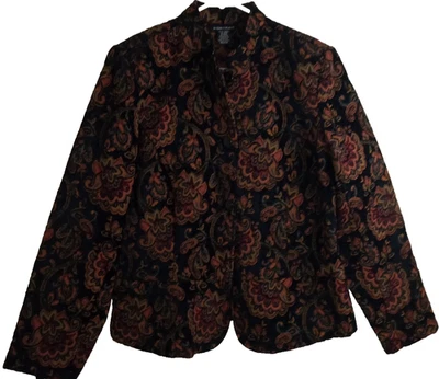 Портрет женщин гобелен коричневый черный цветочный длинным рукавом куртка размер M - Изображение 1 из 3