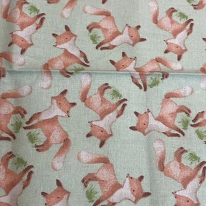 Spring Woodland Foxes Tela de Algodón Cuarto Graso 18”x21” Nuevo - Imagen 1 de 2