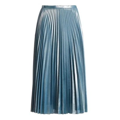 LAUREN RALPH LAUREN Ice Blue Aqua Pleated Metallic Chiffon Skirt - 14 - Image 1 of 4