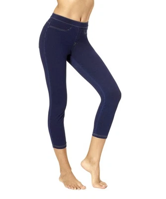 No nonsense Women's Plus Classic Capri Leggings with Pockets Dark Denim 2X - Image 1 of 4