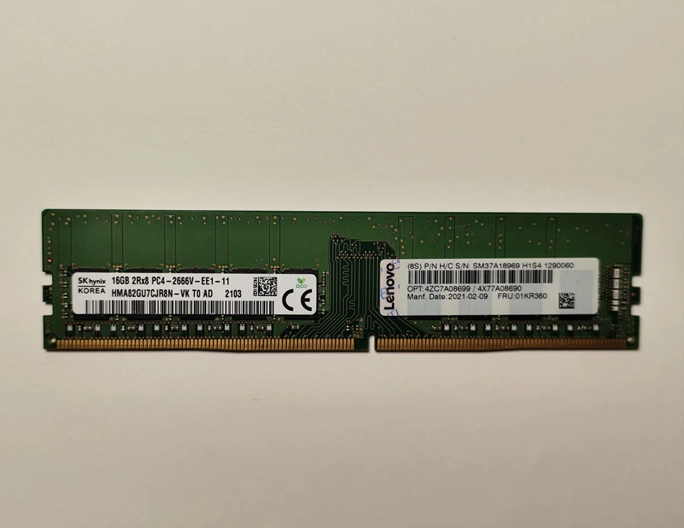 HMA82GU7CJR8N-VK T0 AD Hynix Korea 16GB PC4-21300 DDR4-2600MHz CL19 288-Pin UDIM - Immagine 1 di 1
