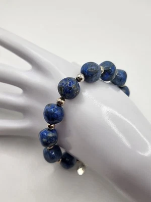 CAROLYN POLLACK RELIOS 925 Sterling Blue Lapis Beaded Bracelet Adjusts 8-8 1/2" - Image 1 of 4