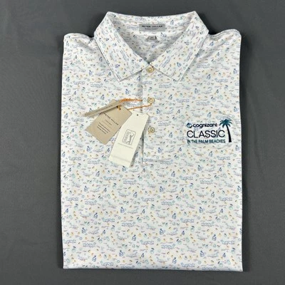 Camisa de Golf Polo Peter Millar CS Verano Comodidad Pecho Estampado de Troncos XL Blanca Foto 1 de 4