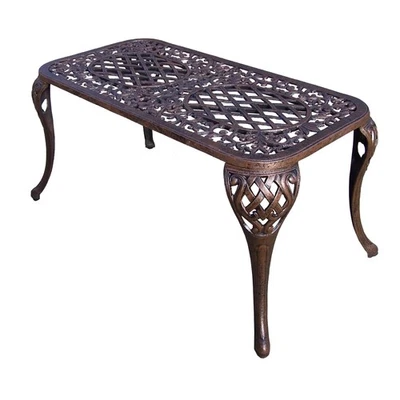 Mesa de cóctel Mississippi de aluminio fundido, 35 pulgadas por 18 pulgadas, bronce antiguo Foto 1 de 4