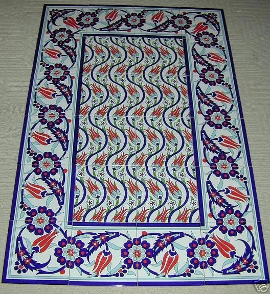 Turkish Iznik Tulip Pattern 48"x32" (1.2m x .8m)  Ceramic Tile PANEL Mural - Image 1 of 1