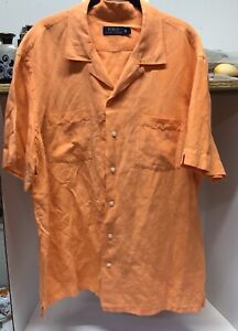 Vintage Polo Ralph Lauren Orange Shirt Silk Linen Blend Short Sleeve Men’s  XL