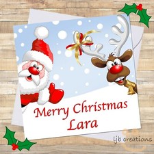 Christmas Cards Personalised SANTA + RUDOLF for Kids Boy Girl Child ADD NAME 🎄