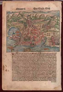 Munster Cosmographia Alger Algiers Woodcut Veduta Colored Antique Colored Print - Picture 1 of 4