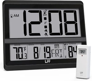 Atomic Clock Large Display, Digital Wall Clock with Indoor Outdoor Temperature a - Picture 1 of 12