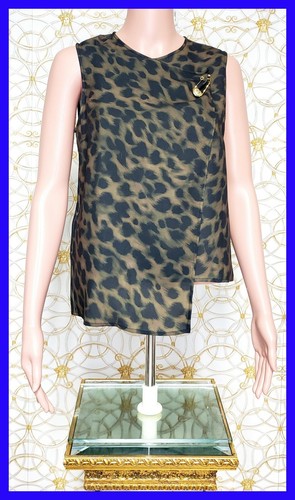 NUOVO VERSUS VERSACE TOP STAMPA LEOPARDO con SPILLA LEONE PLACCATA ORO 44 8