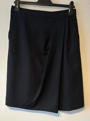 Nicole Farhi Black Cotton Mix Knee Skirt Silk Lining UK12 Formal, Pockets - Image 1 of 4