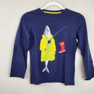 Mini Boden long sleeve shirt 7-8 Boys Blue Fish Boot Fishing - Picture 1 of 8