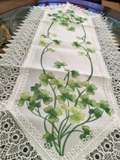 St Patrick's Day Decor Shamrock Table Runner Centerpiece 36" x 14" Crochet Lace
