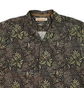 Camicia hawaiana uomo Tommy Bahama bottoni davanti marrone/verde foglie floreali seta L - Foto 1 di 6