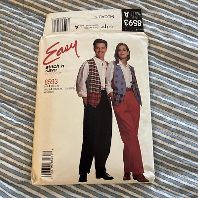 Easy Stitch 'n Save 8593 Size XS, S, M Misses' Men's Vest and Pants 1997 UNCUT M - Image 1 of 2