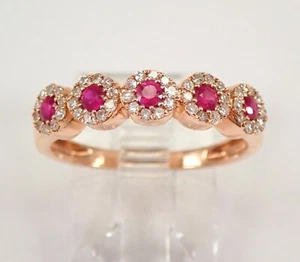 14K Rose Gold Diamond and Ruby Halo Wedding Ring Anniversary Band Size 7 - Picture 1 of 6