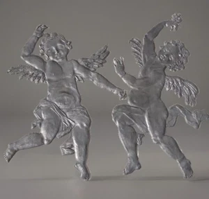 Vintage Weihnachtsengel (2) Zinn Putto Wanddekoration 6" hoch - Bild 1 von 6