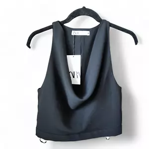 ZARA Cowl Neck Sleeveless Blouse Black Size XS Zipper Back Sexy Chic NWT - Picture 1 of 13