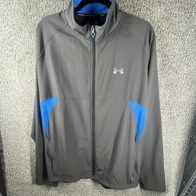 Jaqueta Under Armour masculina ativa tamanho 2XL cinza azul ventilada zíper completo caimento solto - Imagem 1 de 4