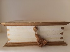 Painted Wood Box White Gold Metallic 11 1/4" x 7" x 4"