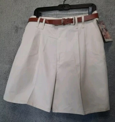 Pantalones Cortos Mamá Vintage NUEVOS CHIC 90 Talla 18 Caqui Plisados Cintura Alta Pierna Ancha con Cinturón Foto 1 de 4