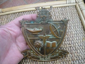 VINTAGE KANADA BRONZE WAND TÜR PLAKETTE WAPPENHOF ONTARIO FIRE COLLEGE 1949 - Bild 1 von 10