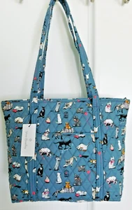 VERA BRADLEY Small Vera Tote- Cat's Meow - Calico Siamese White Gray Cats NWT - Picture 1 of 6