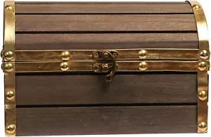 Wood and Leather Treasure Chest Wooden Box Jewelry Box with Latch, Vintage Ha... - Picture 1 of 3