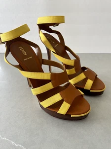 Fendi Yellow Strappy Platform Stilettos US Size 9 EUR 40 Heels Mimosa/Honey - Picture 1 of 13