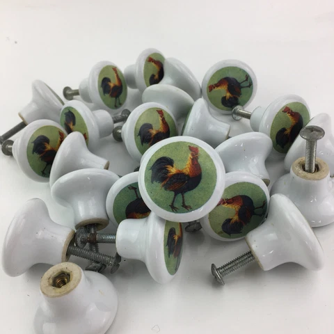 Porcelain drawer cabinet pulls Knobs Chicken Motif Design lot of 24 Cover