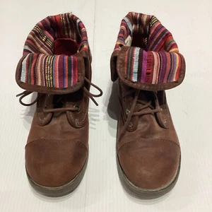 American Eagle AE Brown Lace Up Boots Multicolor Aztec Stripe Fold Sz 6 BOHO - Bild 1 von 9