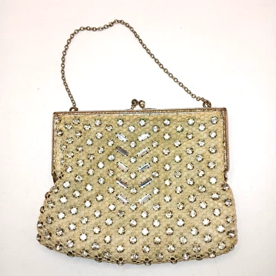 Bolso de Noche Pequeño con Tachuelas de Estrás Cartera Bloqueo de Beso Tela de Malla 5x4 en TLC Foto 1 de 4