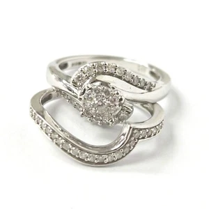 9ct White Gold Diamond Ring Set Engagement and Wedding Band 0.50ct Total 7.1g - Picture 1 of 16