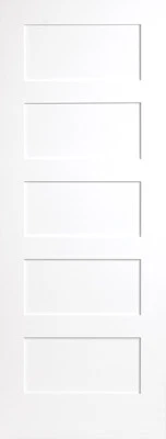 Coctelera de misión plana de 5 paneles Prehung imprimada estilo y riel puertas de madera de núcleo macizo Foto 1 de 4