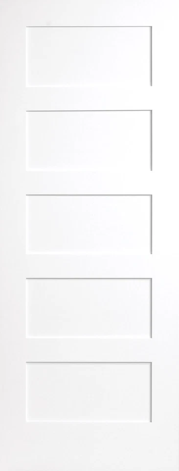 Coctelera de misión plana de 5 paneles Prehung imprimada estilo y riel puertas de madera de núcleo macizo Foto 1 de 4