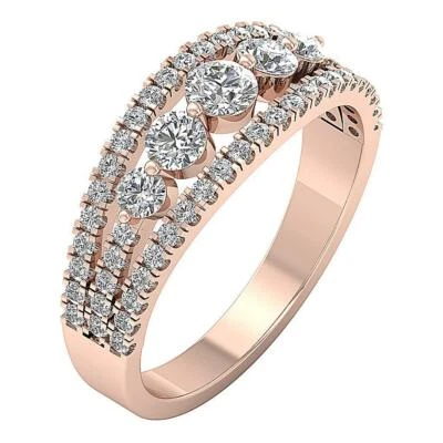 5 Stone Engagement Ring SI1 G 1.35 Ct Natural Diamond 14K Rose Gold Prong Set - Image 1 of 4