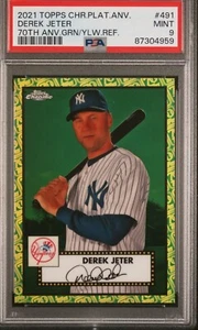 2021 Topps Chrome Platinum Anv. Derek Jeter Grn/Ylw /99 PSA Mint 9 (Pop 1) 🔥 - Picture 1 of 2