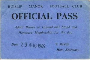 Pase oficial Ruislip Manor Football Club 1969 - Imagen 1 de 1