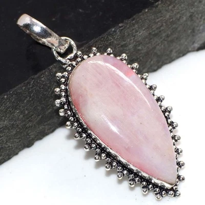 Кулон из серебра 925 пробы с розовым лунным камнем высшего качества 2 дюйма GW - Изображение 1 из 3