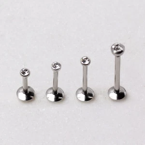 316L Stainless Steel Push In Labret with Clear CZ Ball ***** - Picture 1 of 4