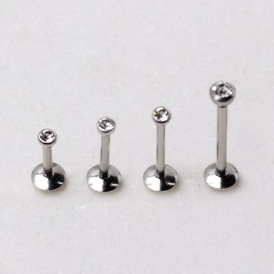 316L Stainless Steel Push In Labret with Clear CZ Ball ***** - Image 1 of 4