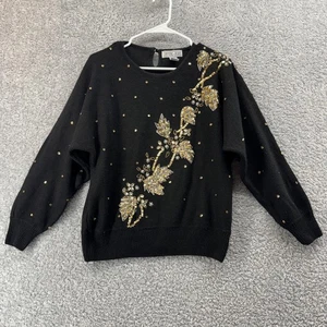 Maglione vintage Crystal-Kobe donna grande nero perline paillettes angora seta anni 80 - Foto 1 di 6