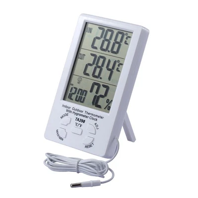 Indoor Outdoor LCD Temperature Meter Humidity Thermometer Time - Image 1 of 4
